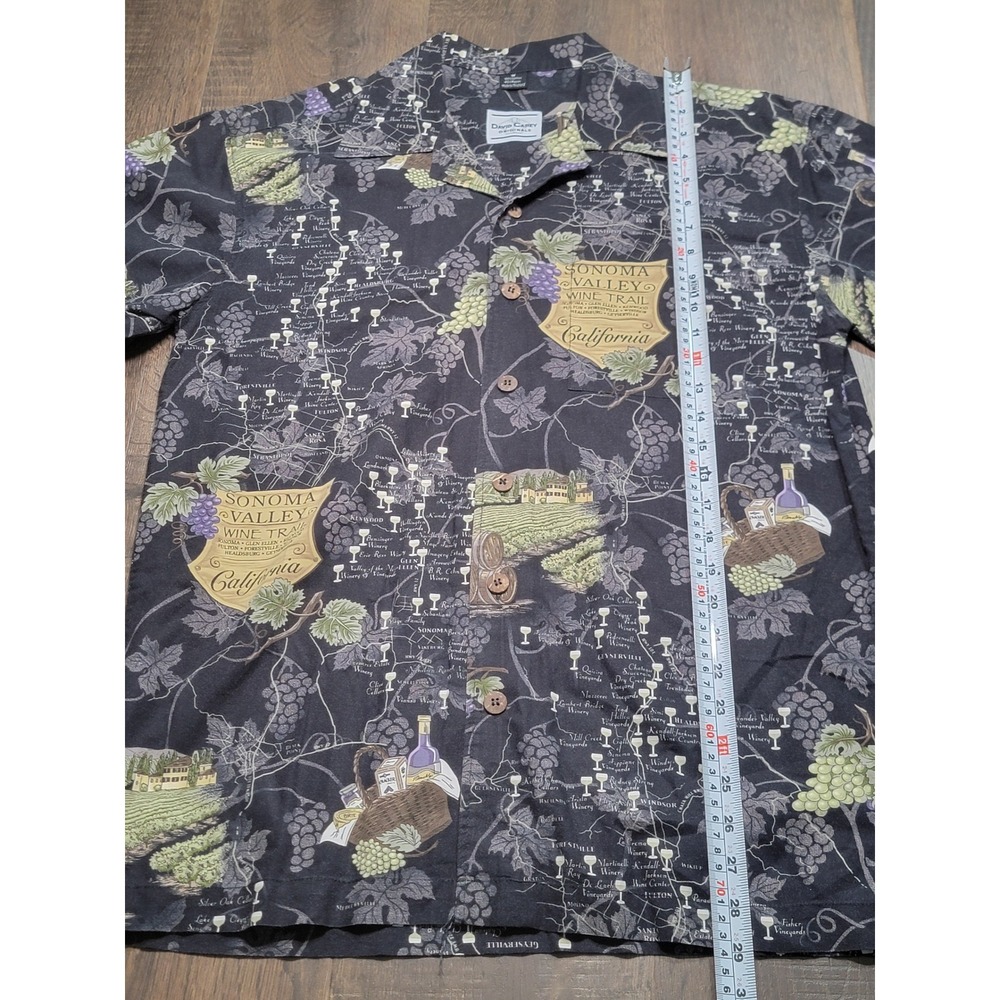 David Carey Originals Mens M Sonoma Valley Wine Trail Map Shirt Blk Rayon Blend